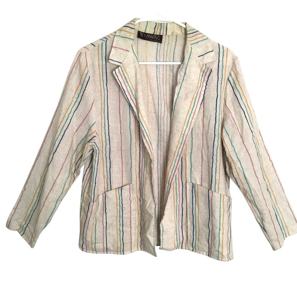 It's Magic by Tony Garment Off-White Linen Blazer Pastel stripes Sz M